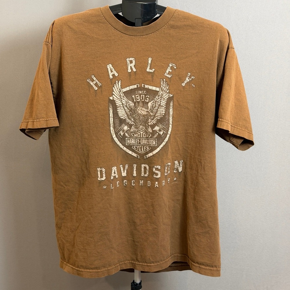 Harley-Davidson Shirt Mens XL Brown Legendary Motorcycles Biker Graphic Tee